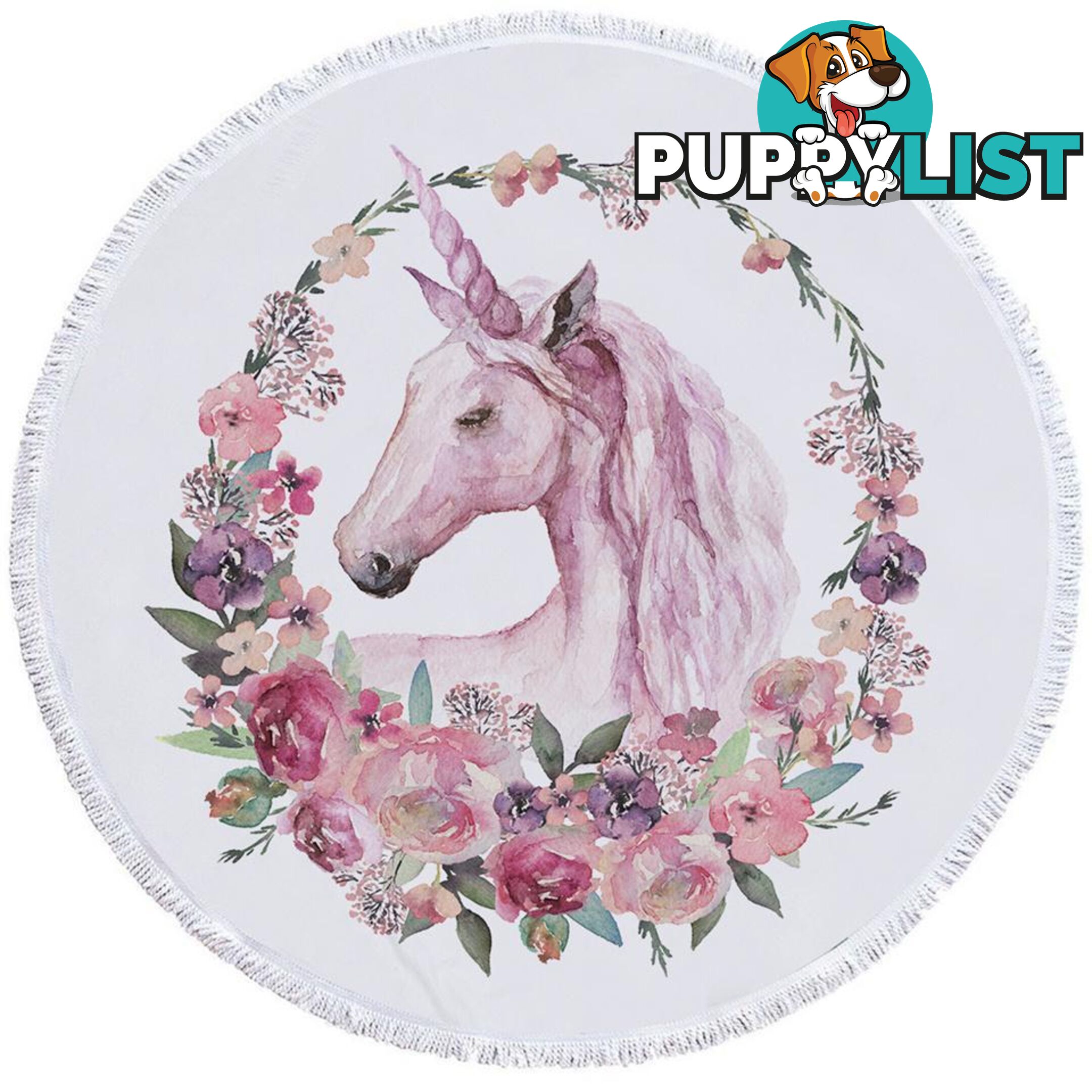 Floral Circle Unicorn Beach Towel - Towel - 7427046308748