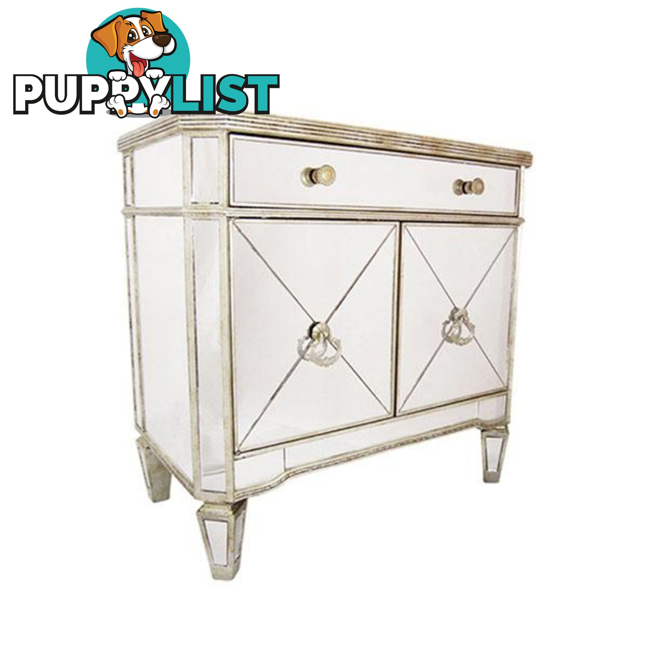 Mirrored 1 Drawer 2 Door Cabinet Antique Ribbed - Cabinet - 7427046210966