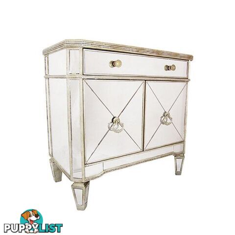 Mirrored 1 Drawer 2 Door Cabinet Antique Ribbed - Cabinet - 7427046210966