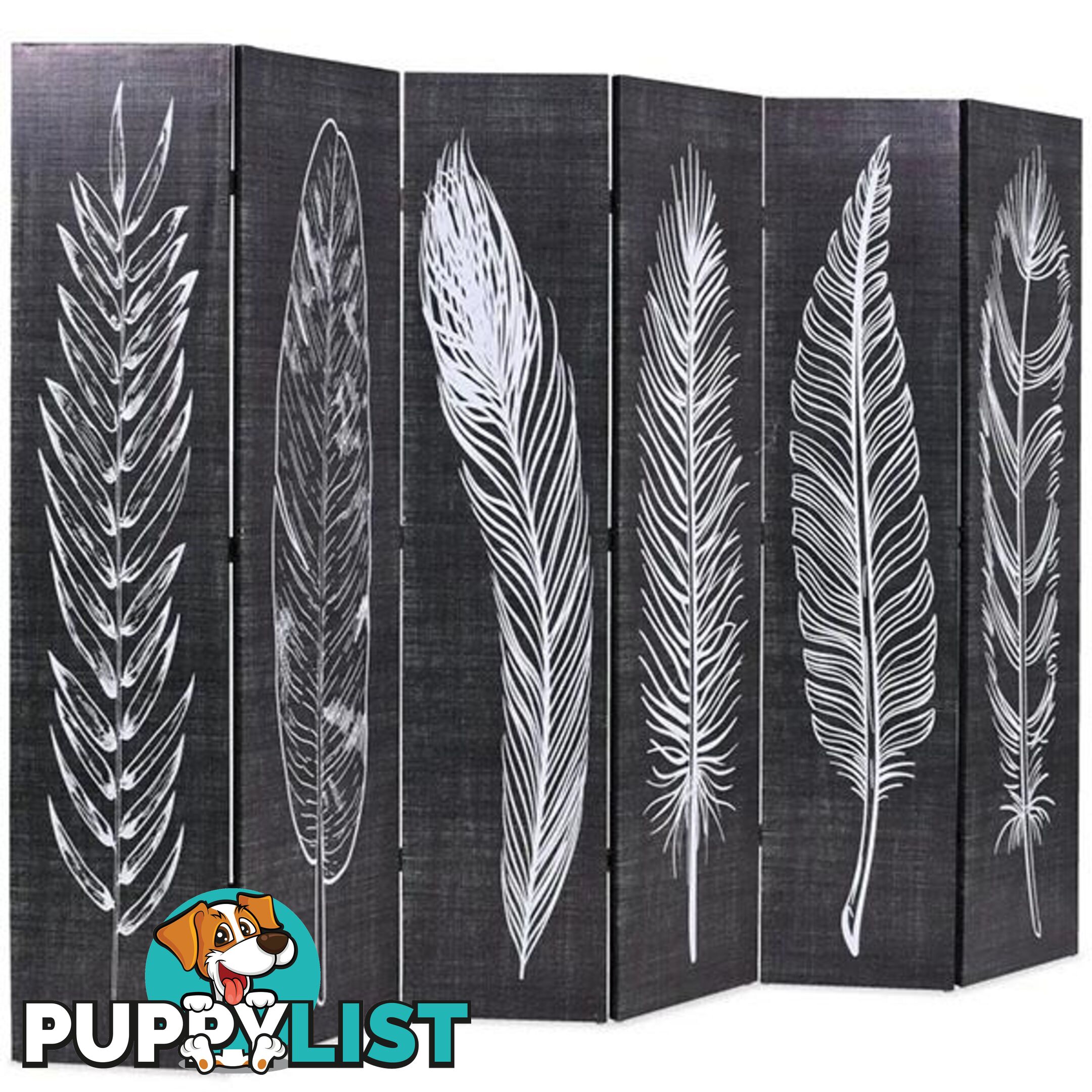 Folding Room Divider 228x170cm Black and White Feathers - Unbranded - 7427046238809