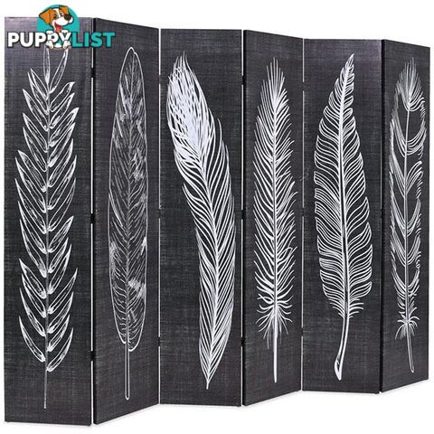 Folding Room Divider 228x170cm Black and White Feathers - Unbranded - 7427046238809