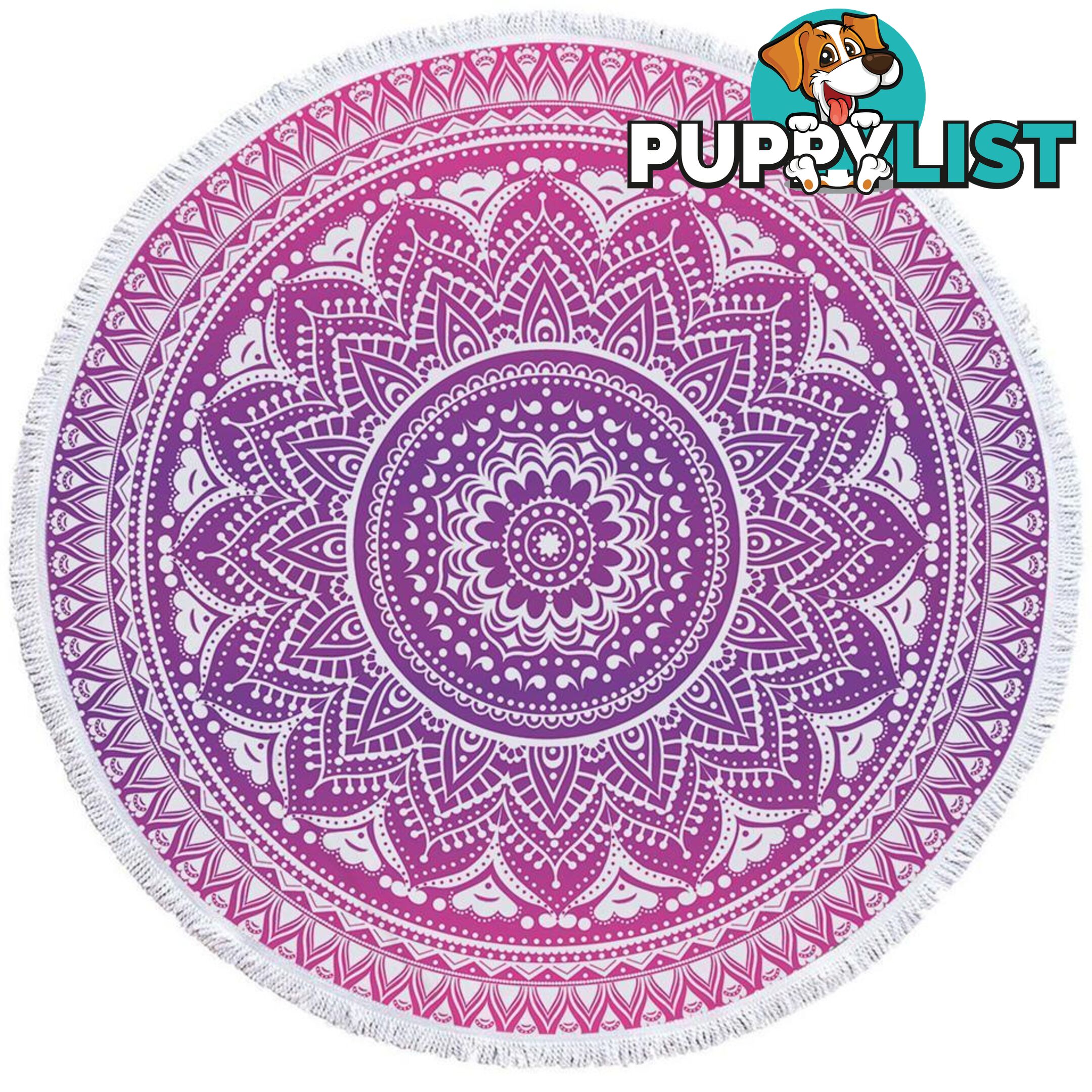 Purplish Mandala Over White Beach Towel - Towel - 7427046328111