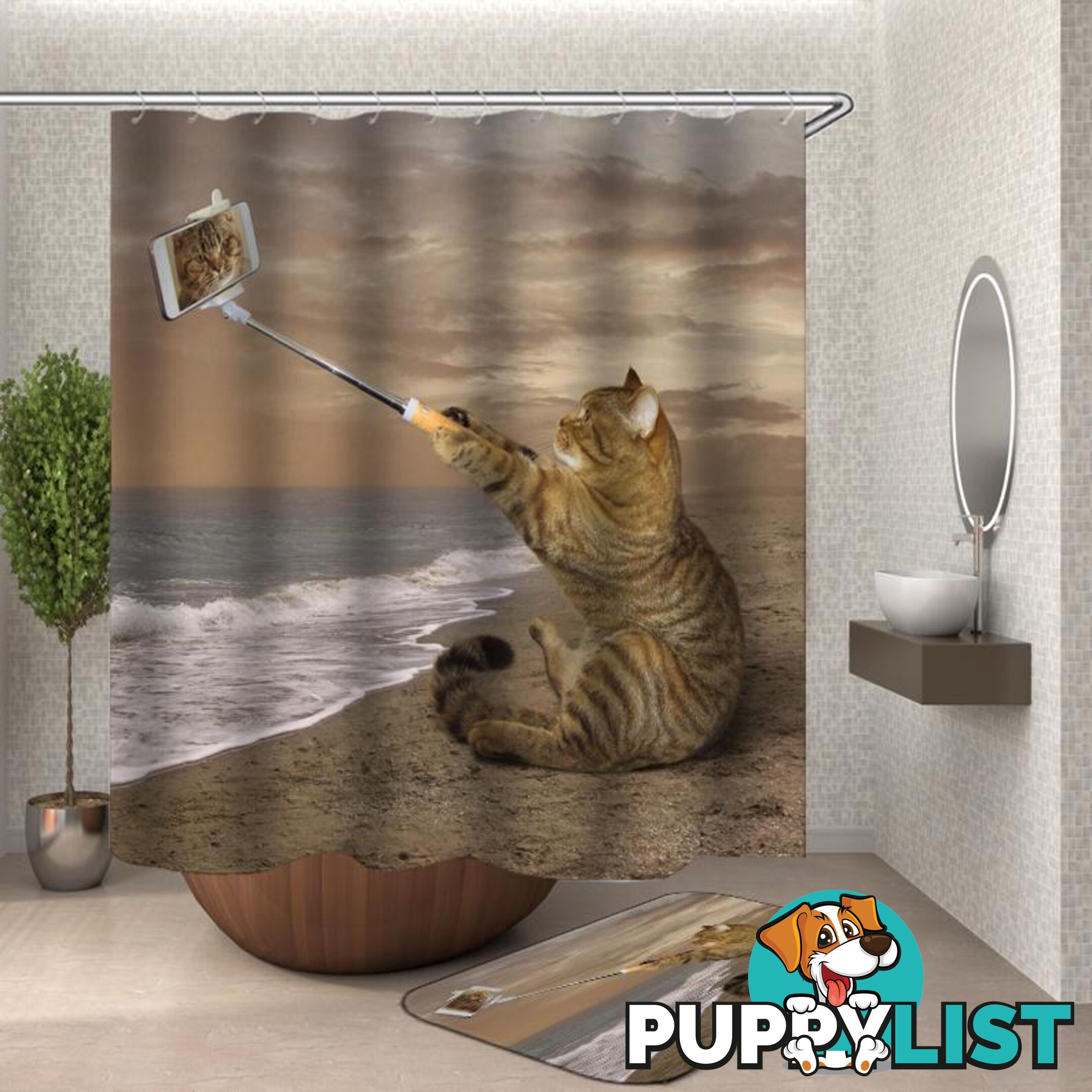 Catâs Selfie On The Beach Shower Curtain - Curtain - 7427046105828