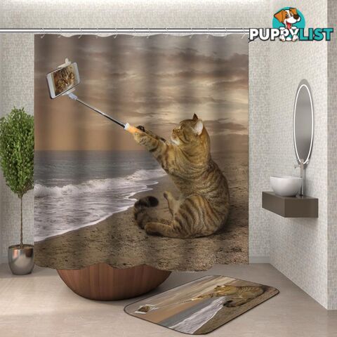 Catâs Selfie On The Beach Shower Curtain - Curtain - 7427046105828