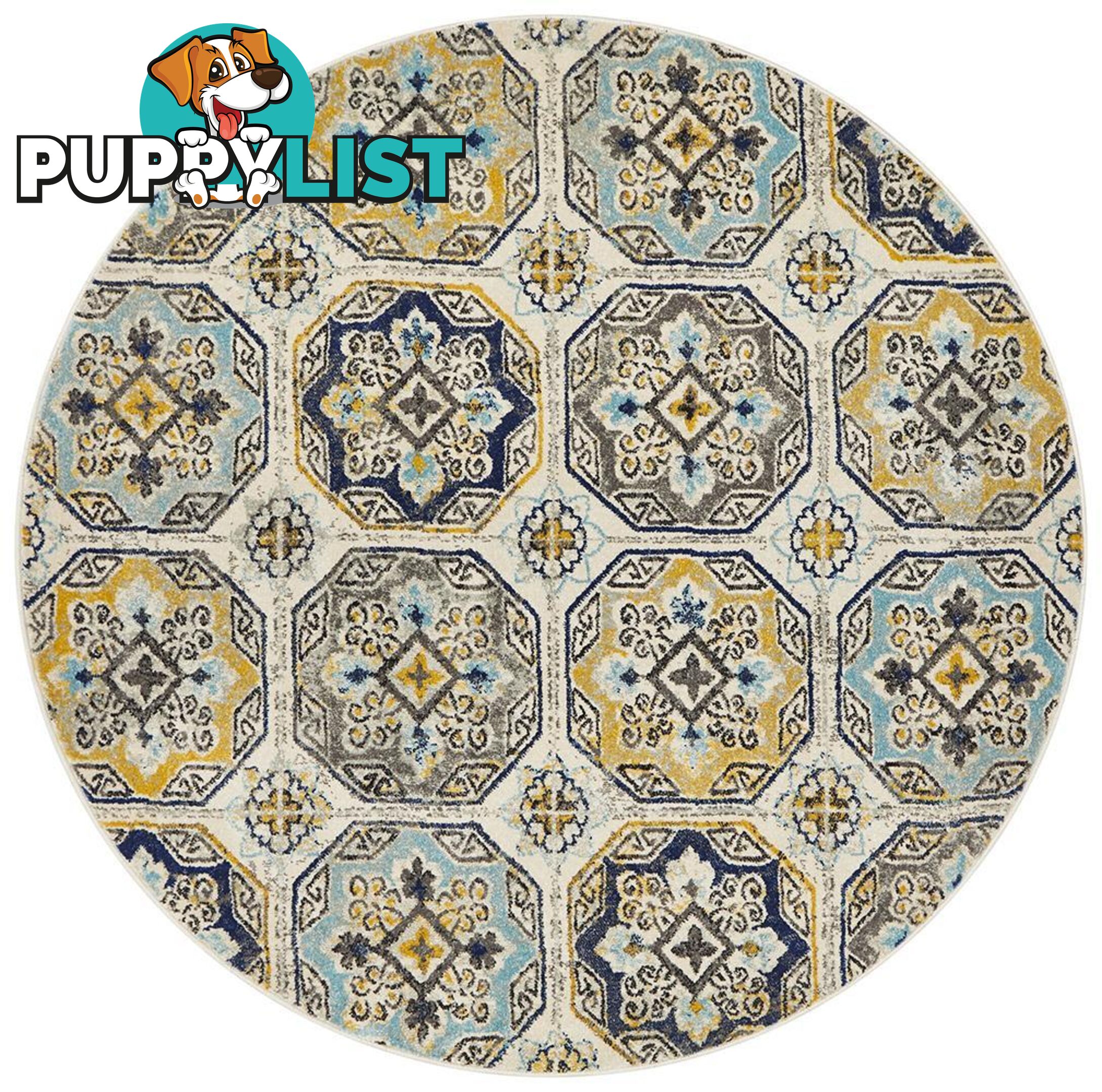 Babylon Round Hindi Blue Rug - Unbranded - 9375321874793