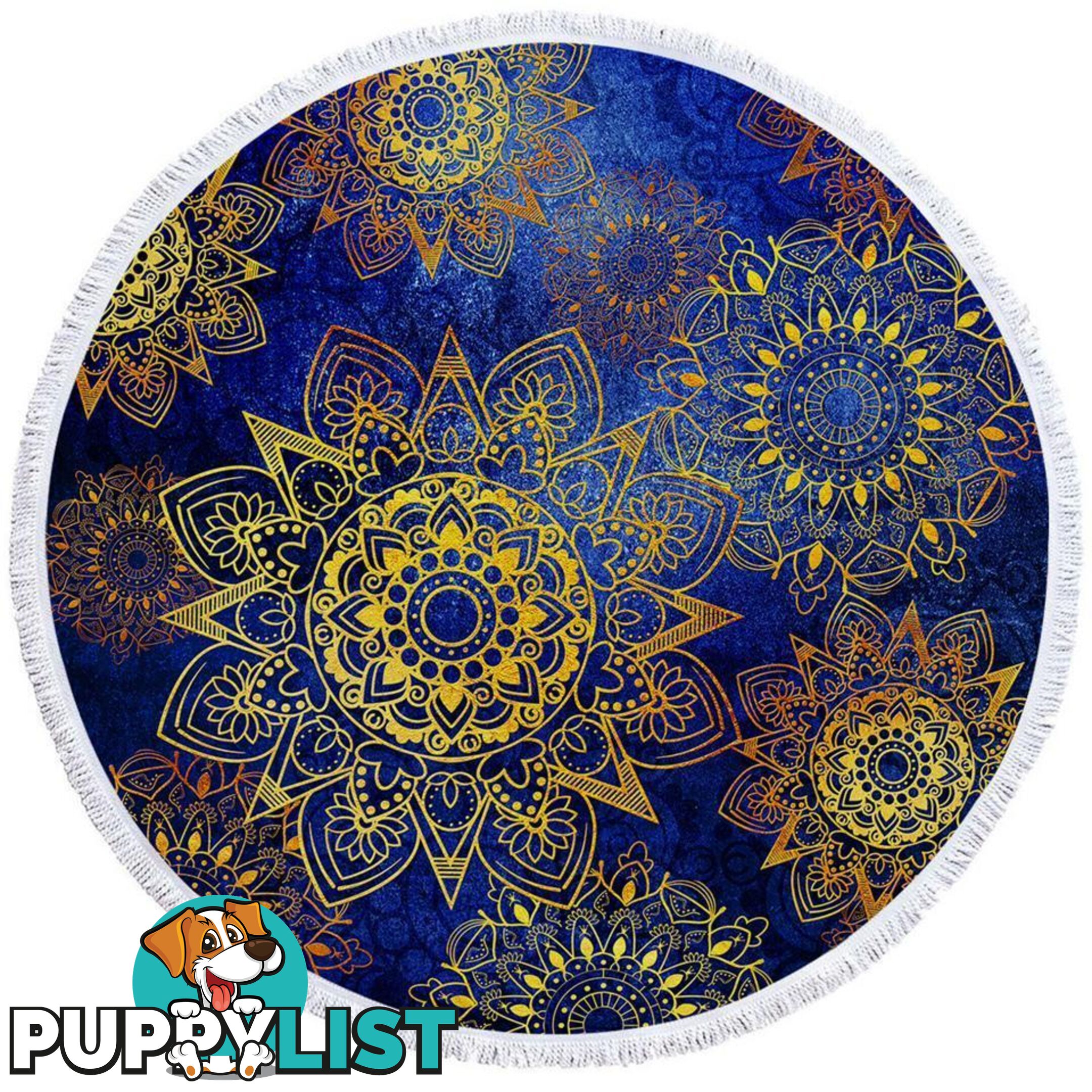 Yellow Star Mandalas Ober Blue Beach Towel - Towel - 7427046322201