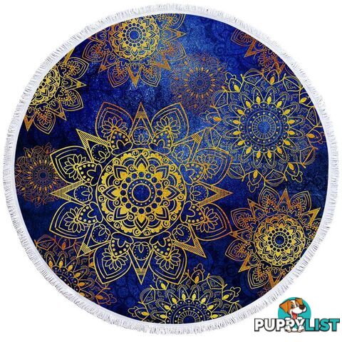 Yellow Star Mandalas Ober Blue Beach Towel - Towel - 7427046322201