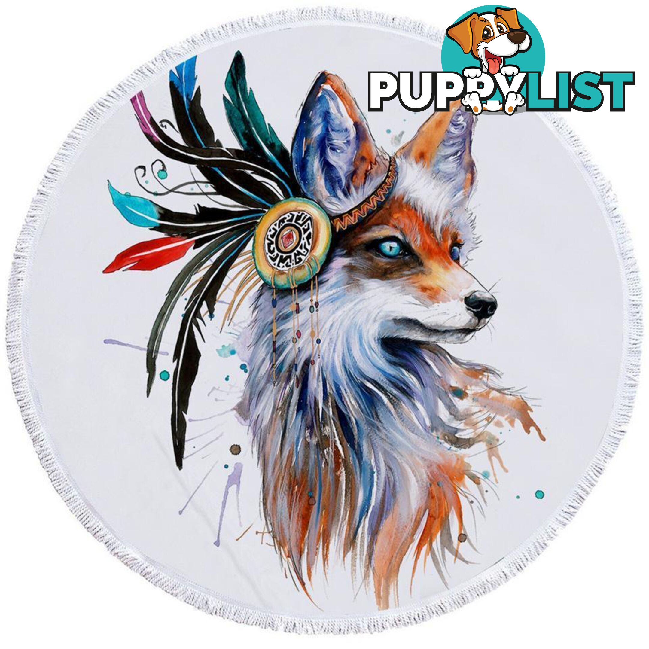 Art Painting Native American Fox Beach Towel - Towel - 7427046331678