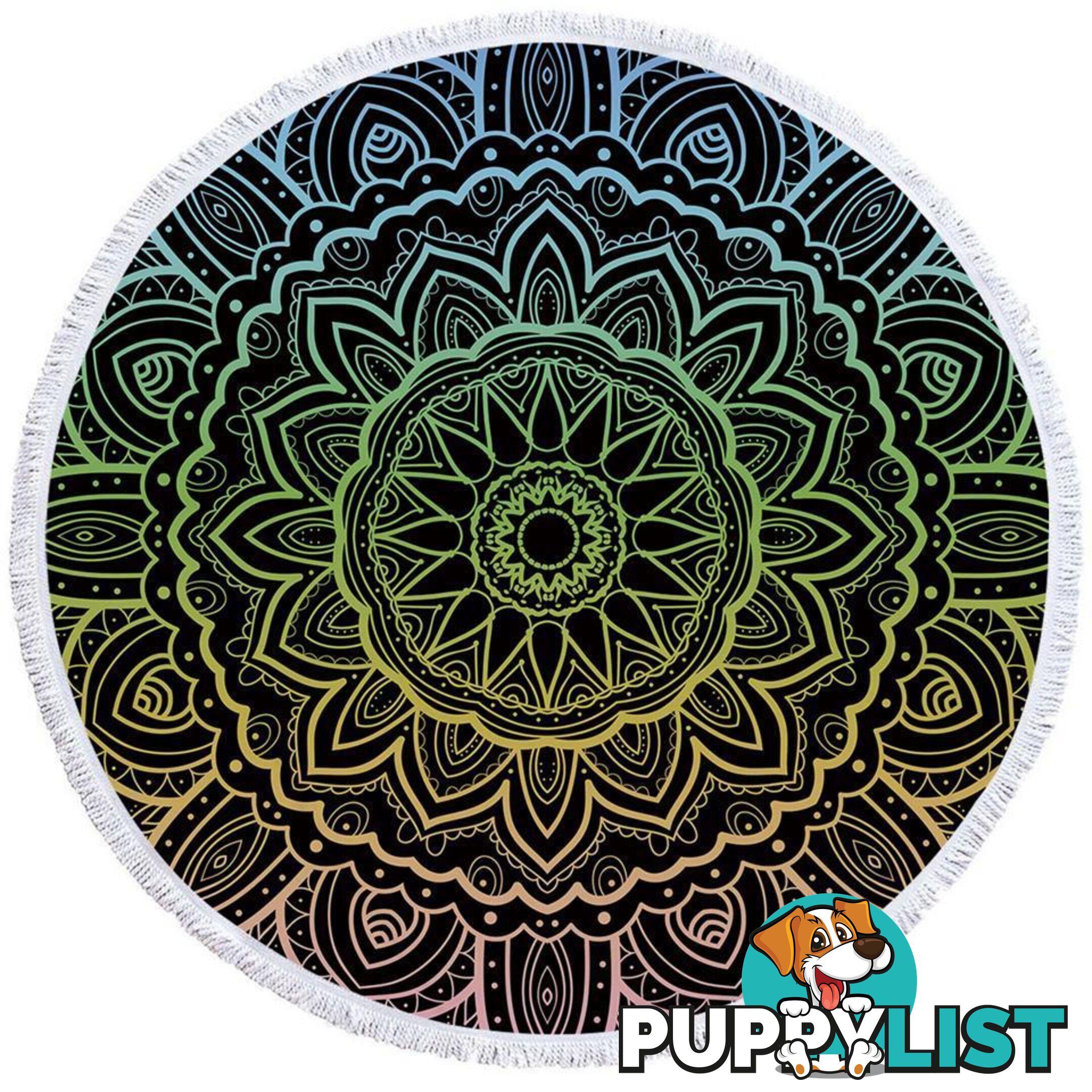 Mandala Over Black Beach Towel - Towel - 7427046321563