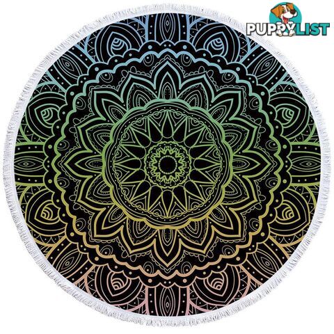 Mandala Over Black Beach Towel - Towel - 7427046321563