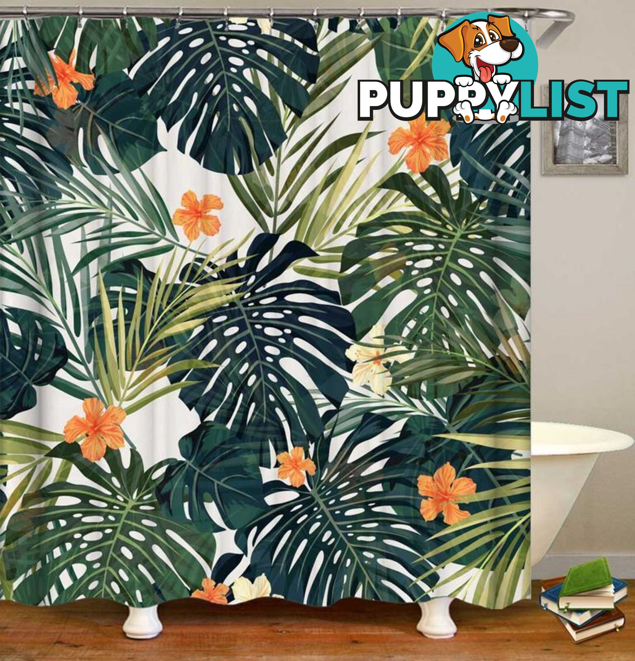 Hibiscus And Green Leaves Shower Curtain - Curtain - 7427046098328