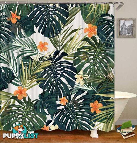 Hibiscus And Green Leaves Shower Curtain - Curtain - 7427046098328