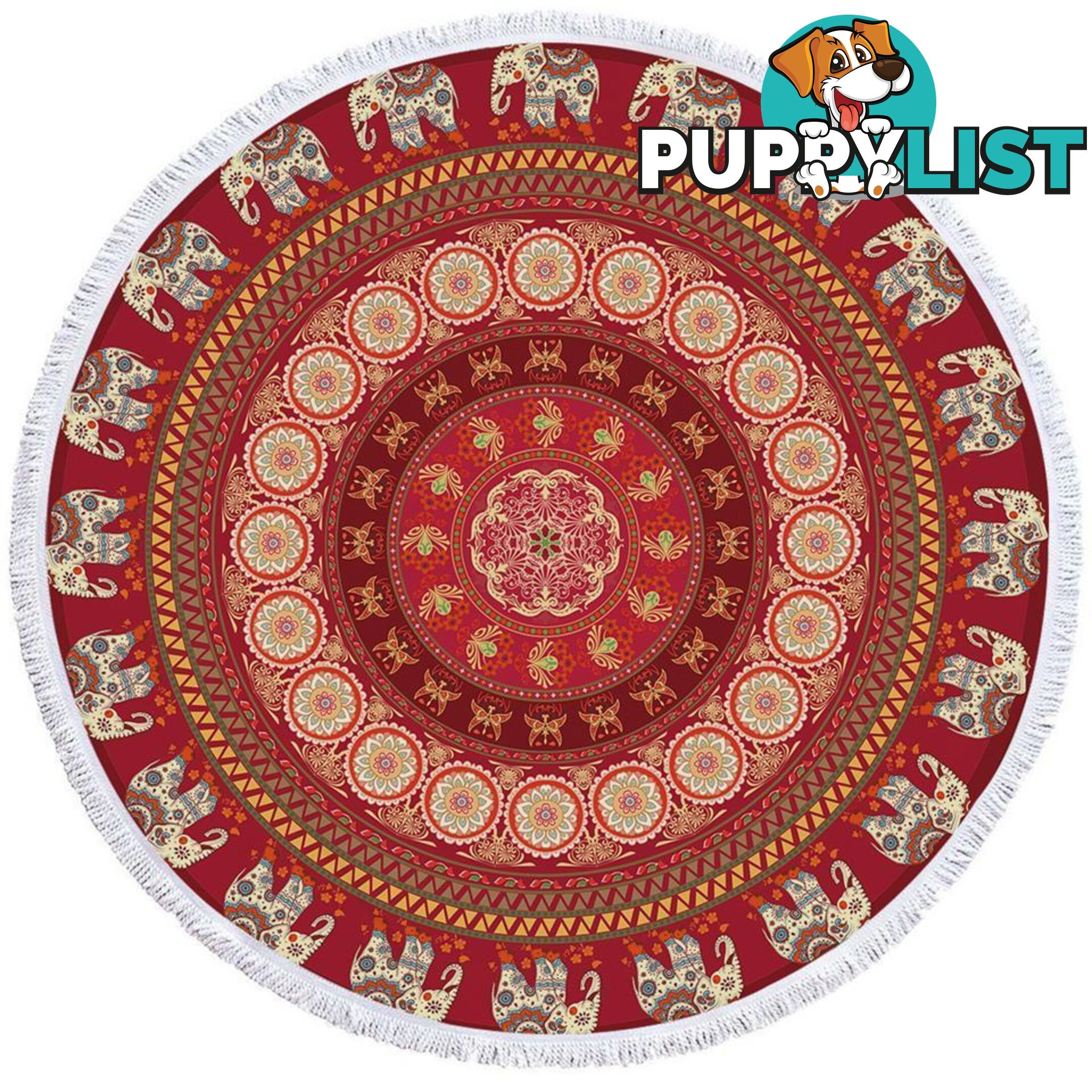 Reddish Elephant Mandala Beach Towel - Towel - 7427046328562