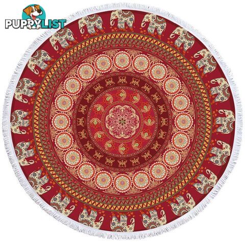 Reddish Elephant Mandala Beach Towel - Towel - 7427046328562