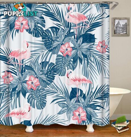 Bright Flamingo And Tropical Green Shower Curtain - Curtain - 7427046016162