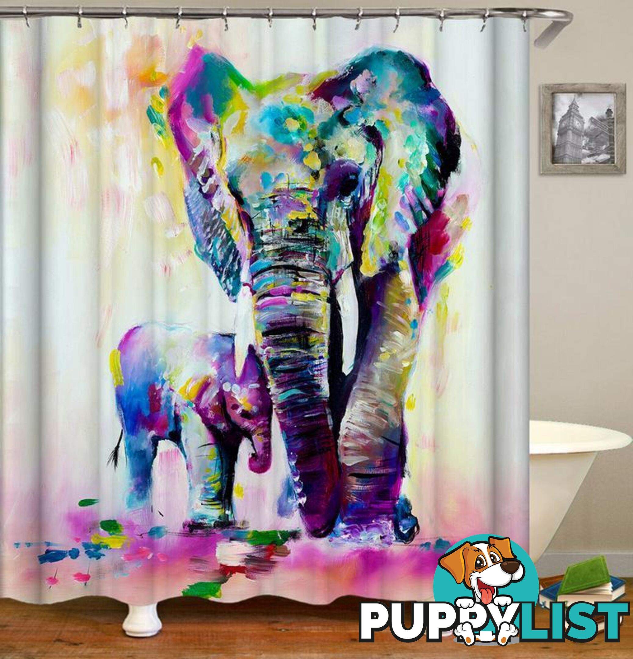 Elephant And Its Baby Art Painting Shower Curtain - Curtain - 7427045996656