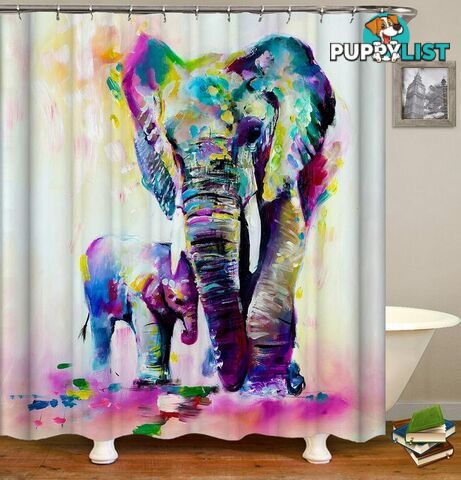 Elephant And Its Baby Art Painting Shower Curtain - Curtain - 7427045996656