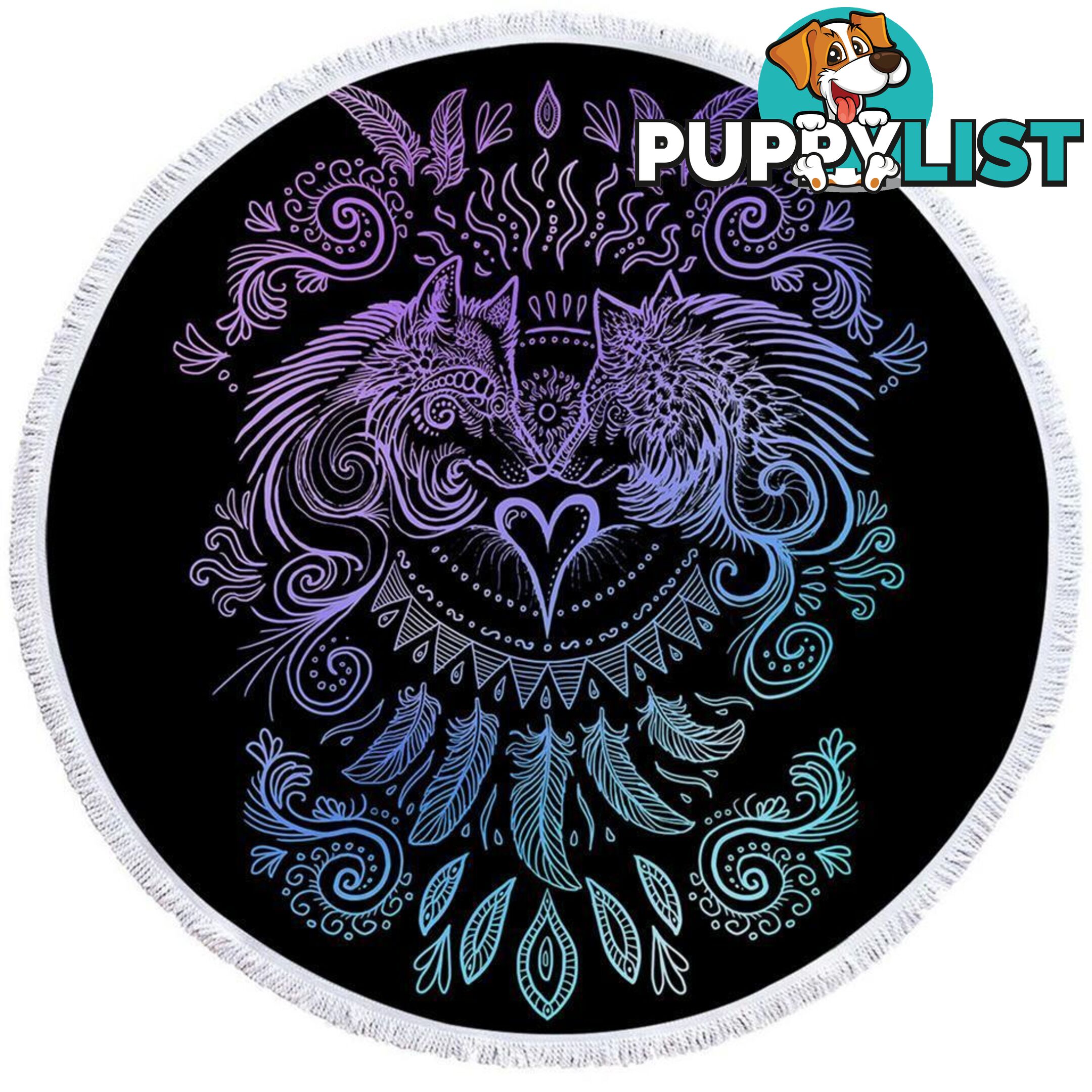 Purplish and Blue Wolfs Over Black Beach Towel - Towel - 7427046329101