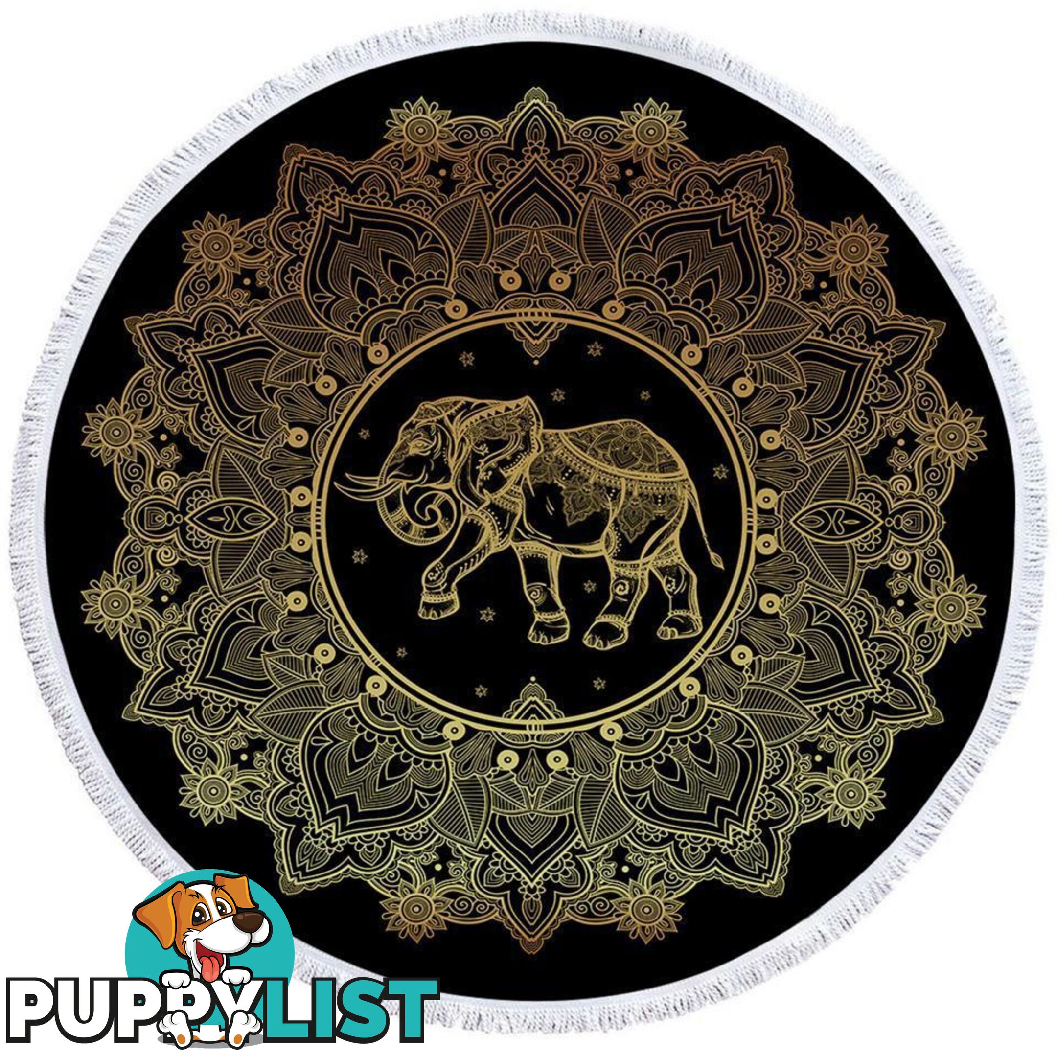 Golden Indian Mandala and Elephant Beach Towel - Towel - 7427046320627