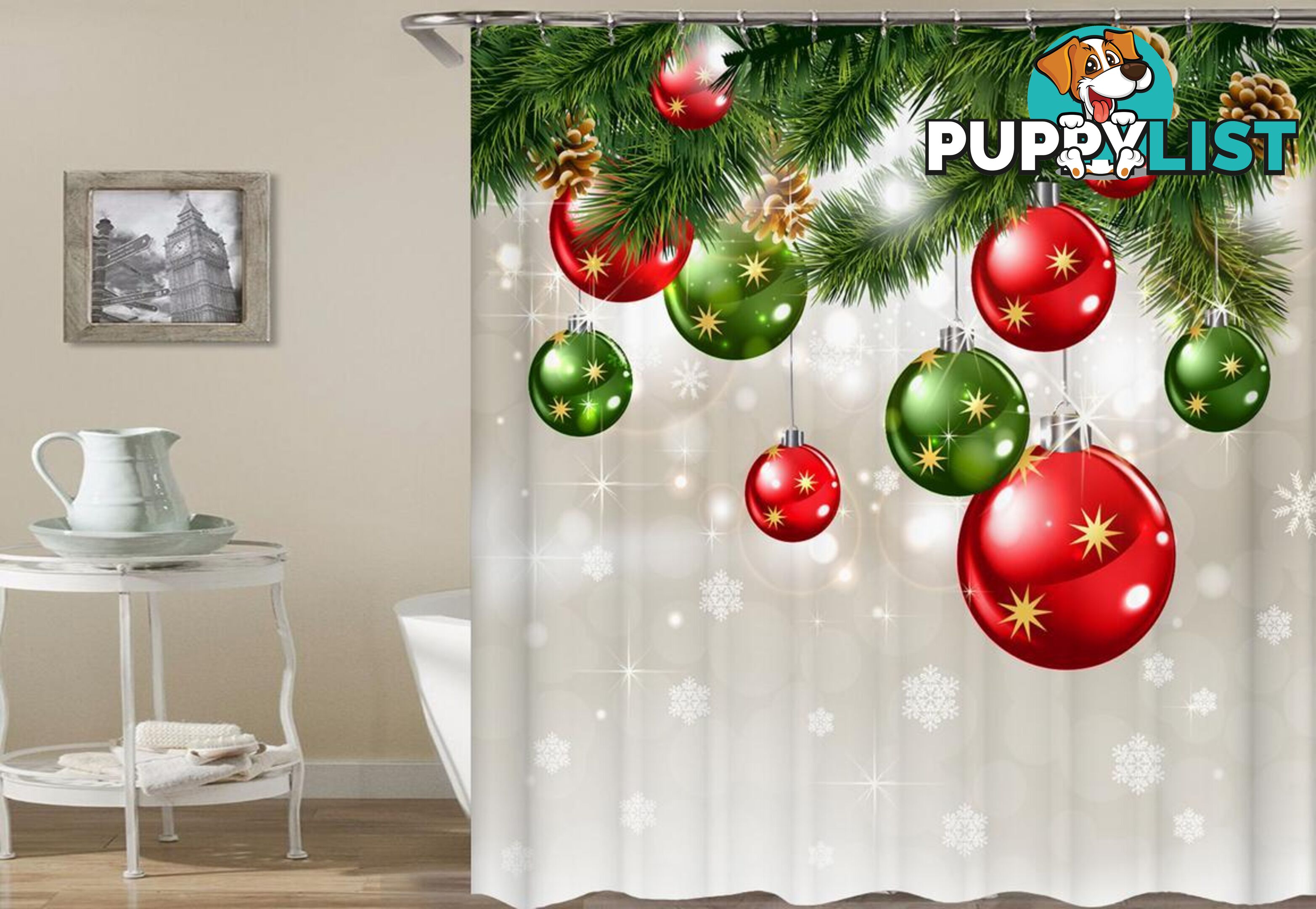 Red And Green Christmas Ornaments Shower Curtain - Curtain - 7427045990746