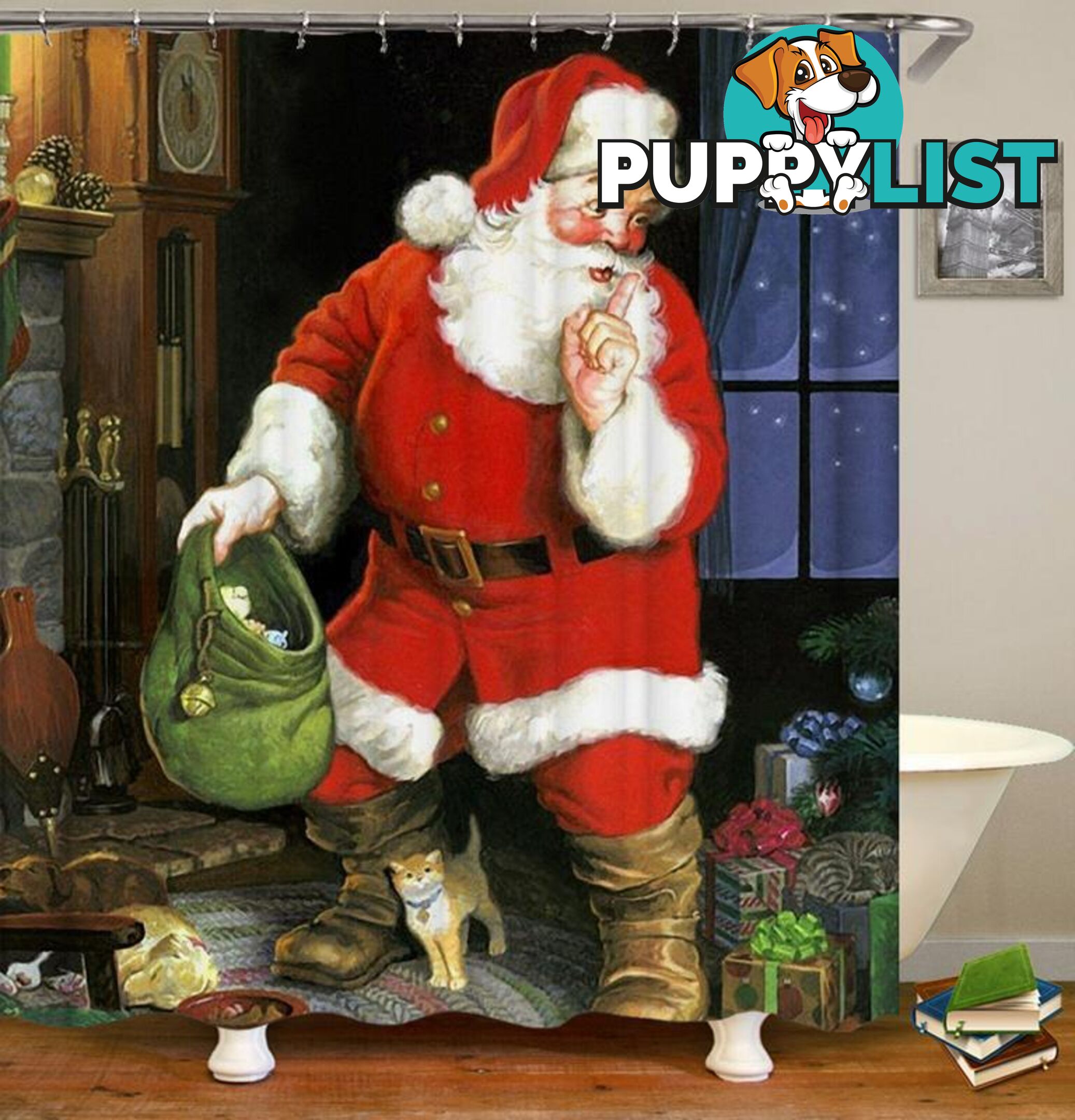 Vintage Santa Shower Curtain - Curtain - 7427045982833