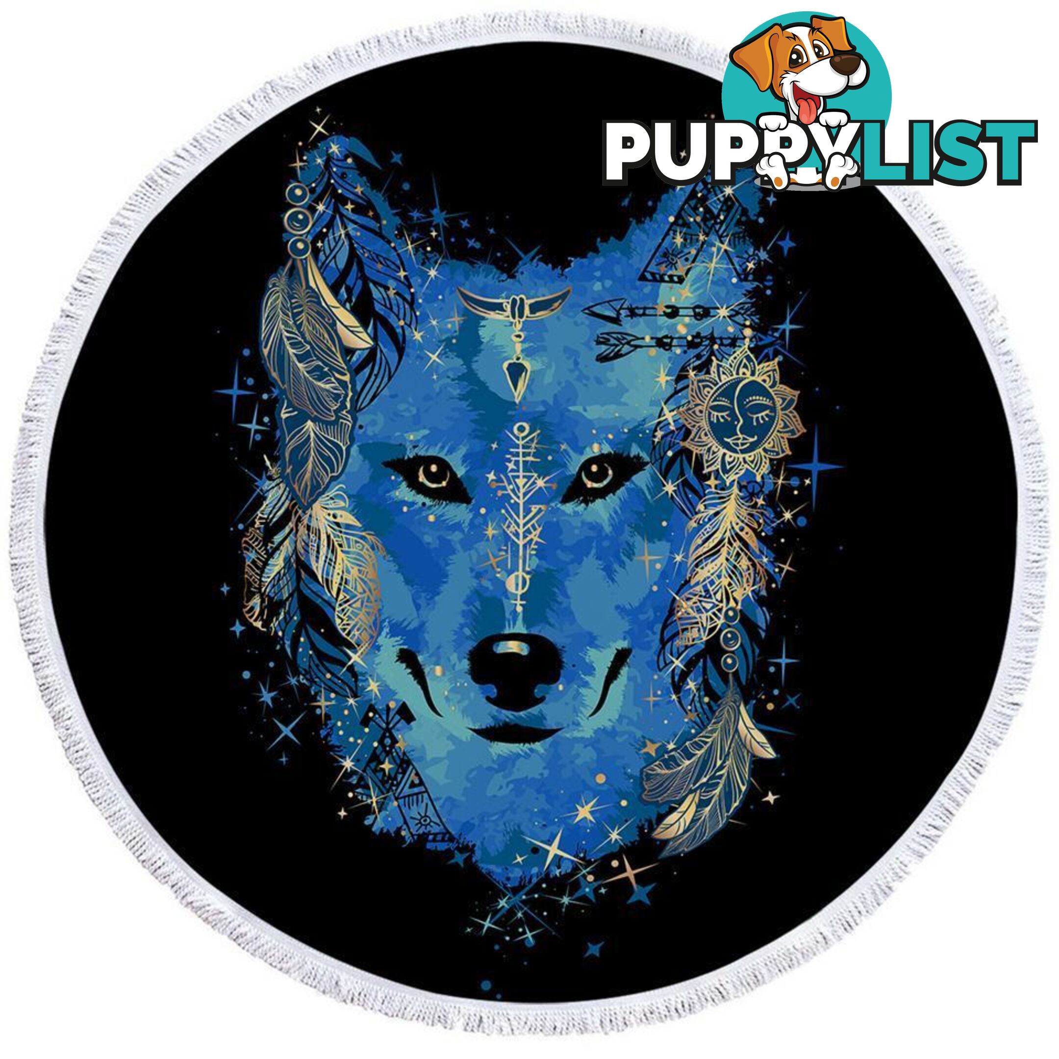 Native American Blue Wolf Beach Towel - Towel - 7427046310468