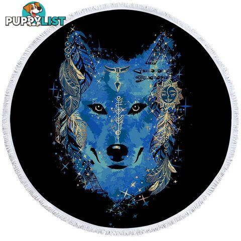 Native American Blue Wolf Beach Towel - Towel - 7427046310468