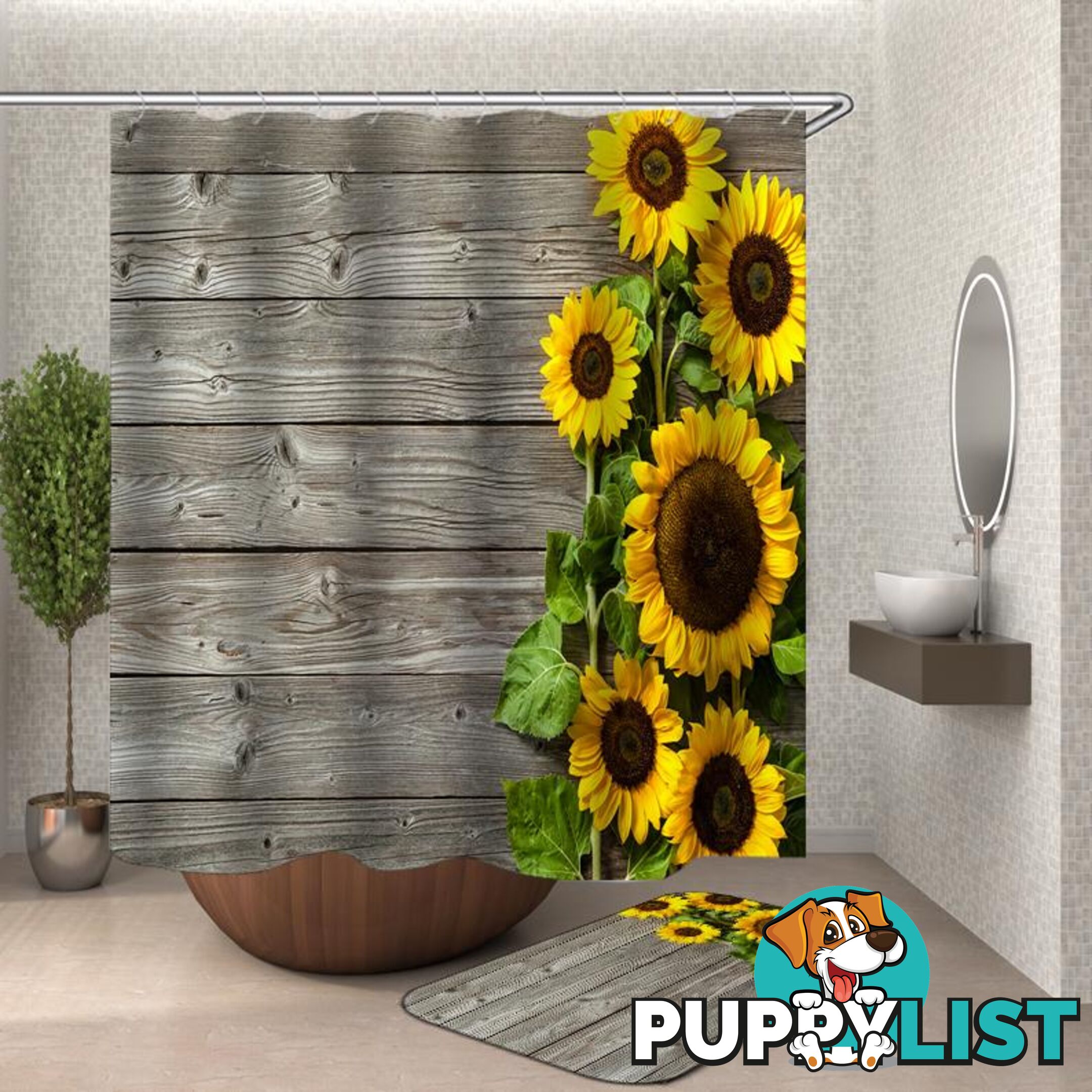 Rustic Deck Sunflowers Shower Curtain - Curtain - 7427046117036