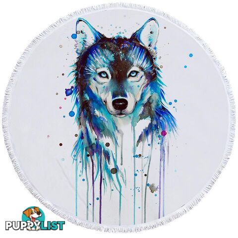 Blue Watercolor Wolf Beach Towel - Towel - 7427046329262