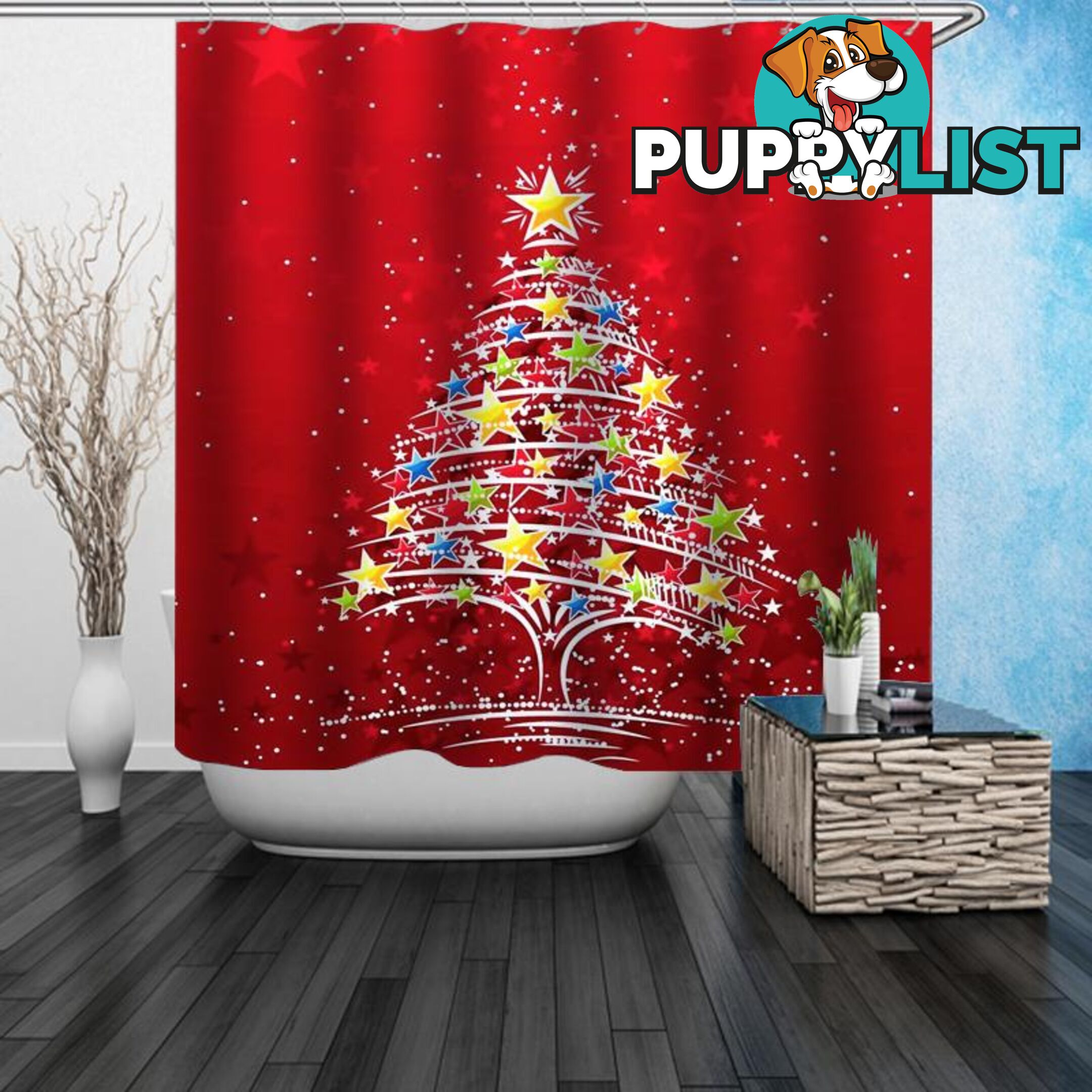 Stars Christmas Tree Shower Curtain - Curtain - 7427046017619