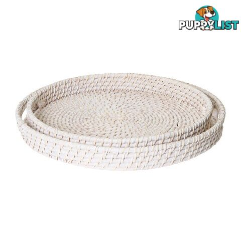 Rattan Set of 2 Trays Large: 45x8cm , Medium: 40x6cm White Wash - Unbranded - 7427046153584