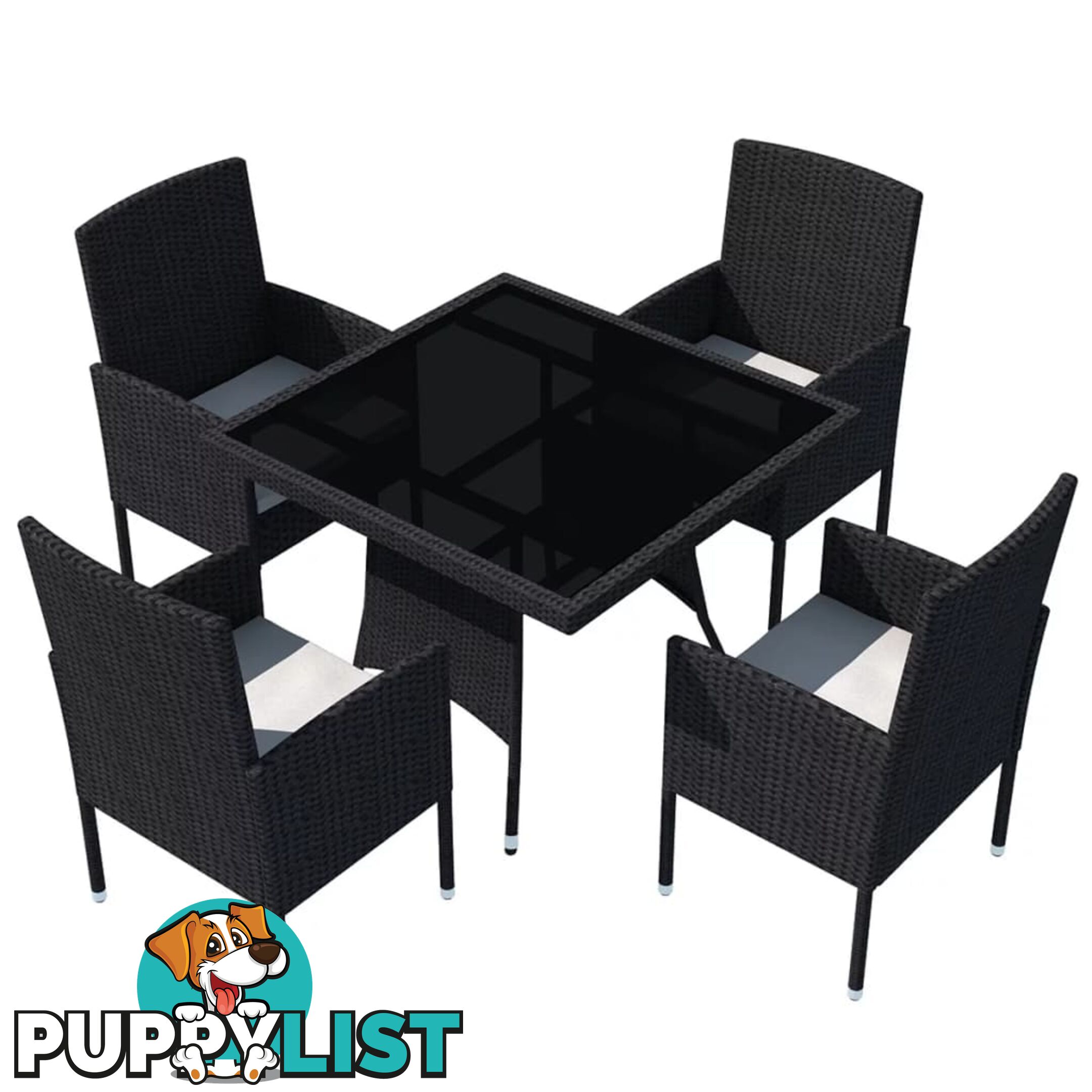 Outdoor Dining Set Nine Pieces Poly Rattan Black - Unbranded - 9476062037260