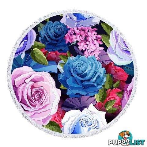 Blue and Purplish Roses Beach Towel - Towel - 7427046341370