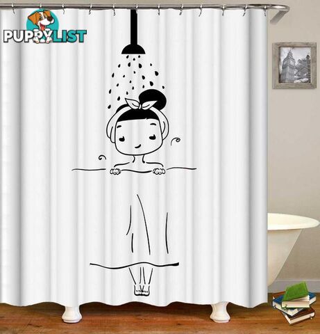 Showering Girl Black And White Drawing Shower Curtain - Curtain - 7427046093682