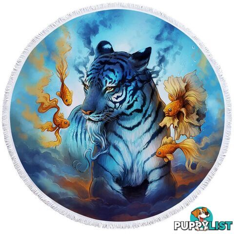 Blue Tiger and Fish Beach Towel - Towel - 7427046329002