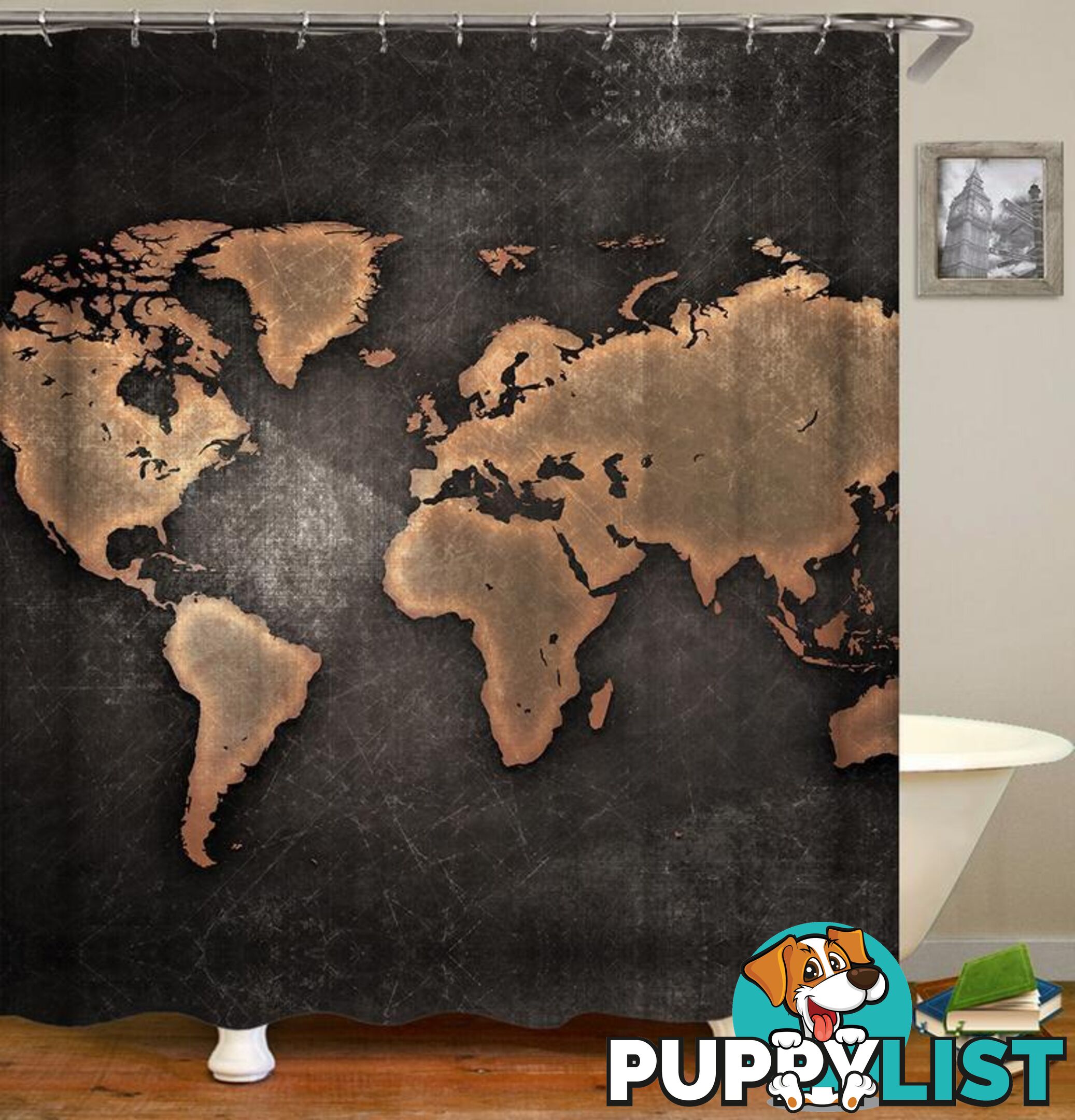 Outlines World Map Blackboard Shower Curtain - Curtain - 7427046003155