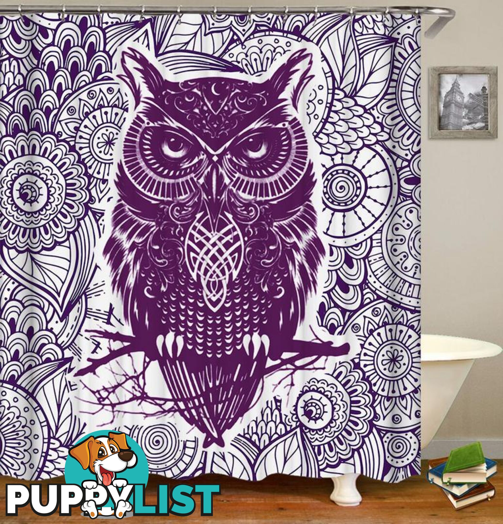 Oriental Purple Owl Shower Curtain - Curtain - 7427046029124