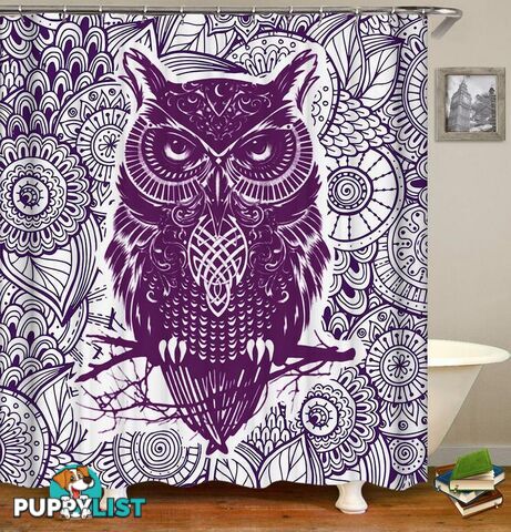 Oriental Purple Owl Shower Curtain - Curtain - 7427046029124