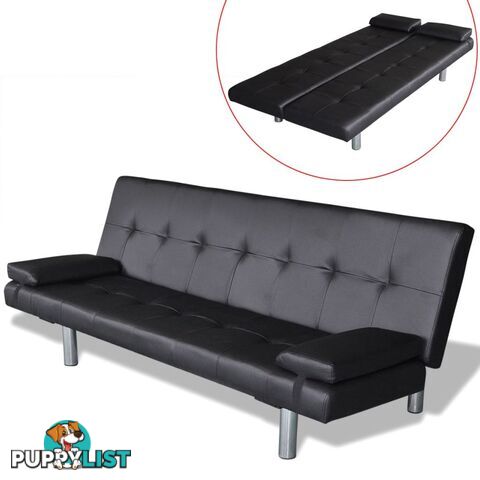 Adjustable Sofa Bed With Two Pillows Artificial Leather - Black - Unbranded - 8718475923725