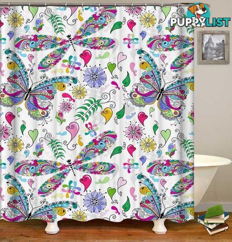 Colorful Butterflies And Dragonflies Shower Curtain - Curtain - 7427046077095