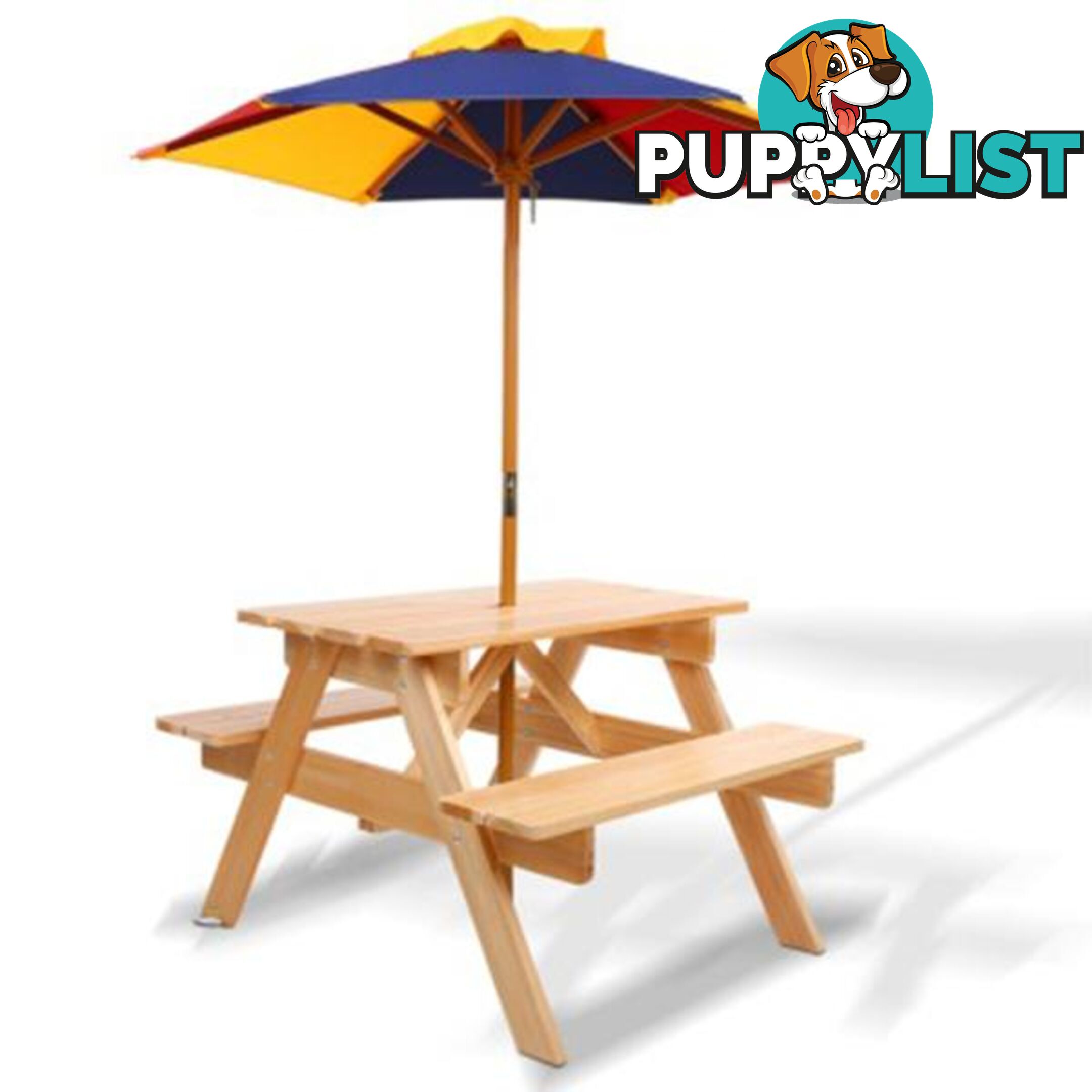 Wooden Picnic Table Set With Umbrella For Kids - Keezi - 4326500256454