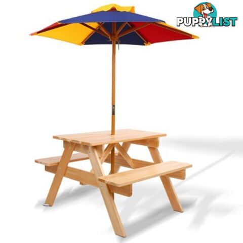 Wooden Picnic Table Set With Umbrella For Kids - Keezi - 4326500256454