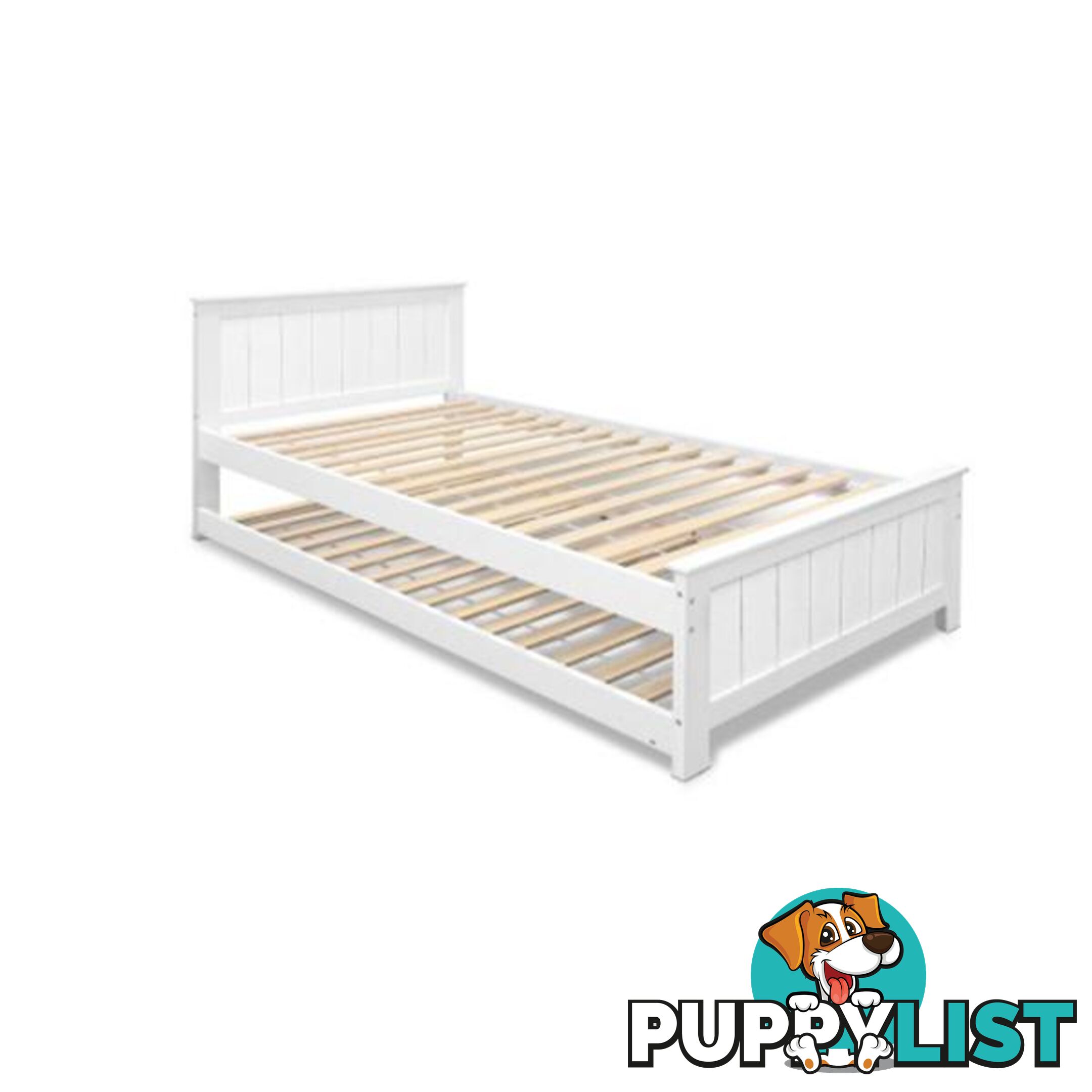 Wooden Trundle Bed Frame Timber Slat King Single Size White - Artiss - 9350062191392