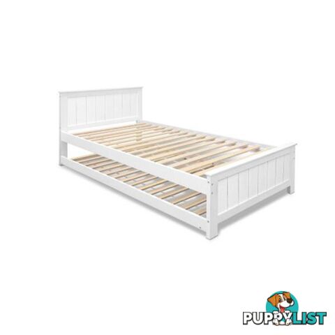 Wooden Trundle Bed Frame Timber Slat King Single Size White - Artiss - 9350062191392