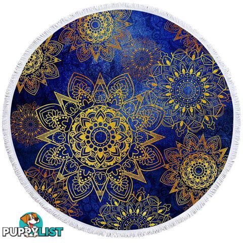 Yellow Star Mandalas Ober Blue Beach Towel - Towel - 7427046322218