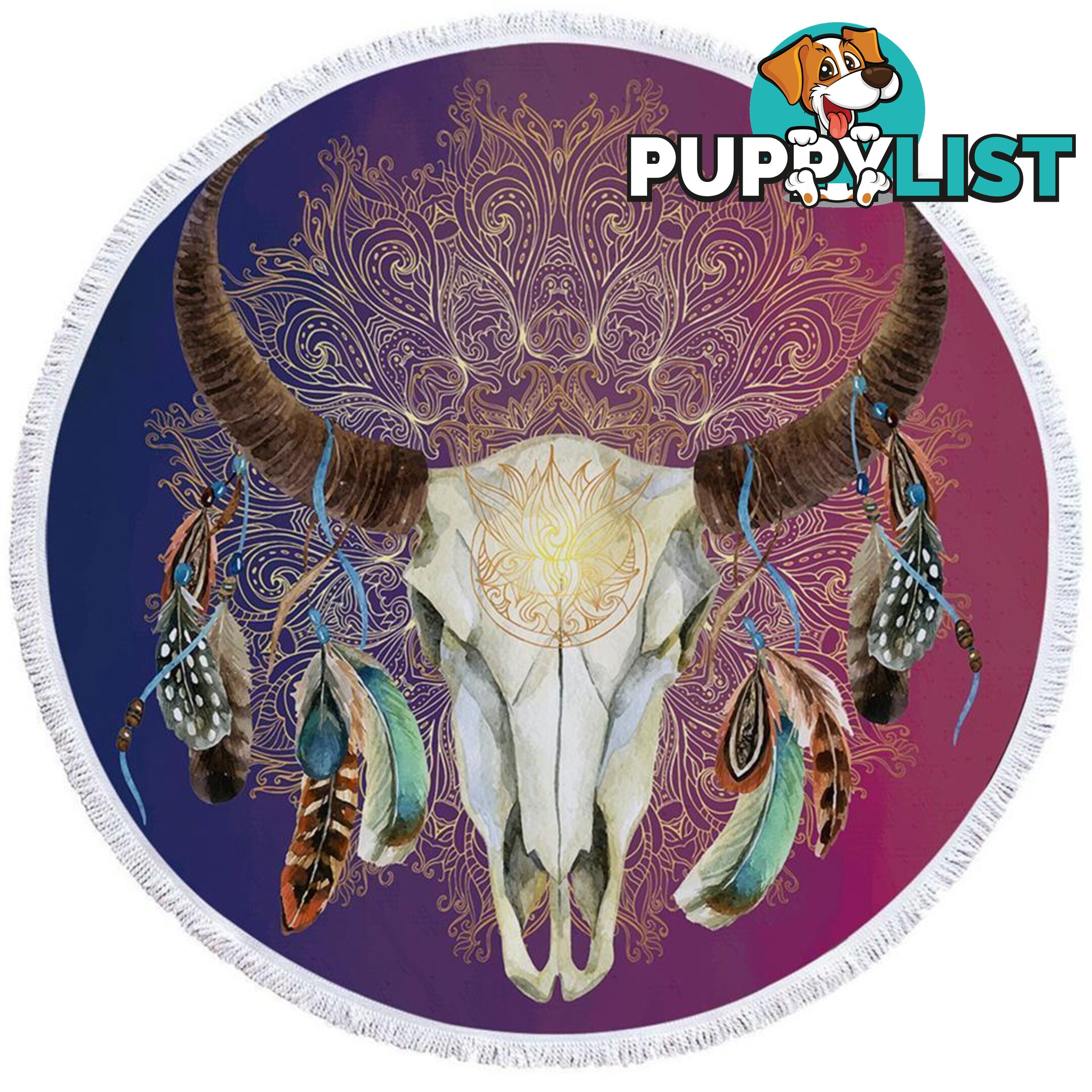 Purple Blue Bull Skull Beach Towel - Towel - 7427046319423