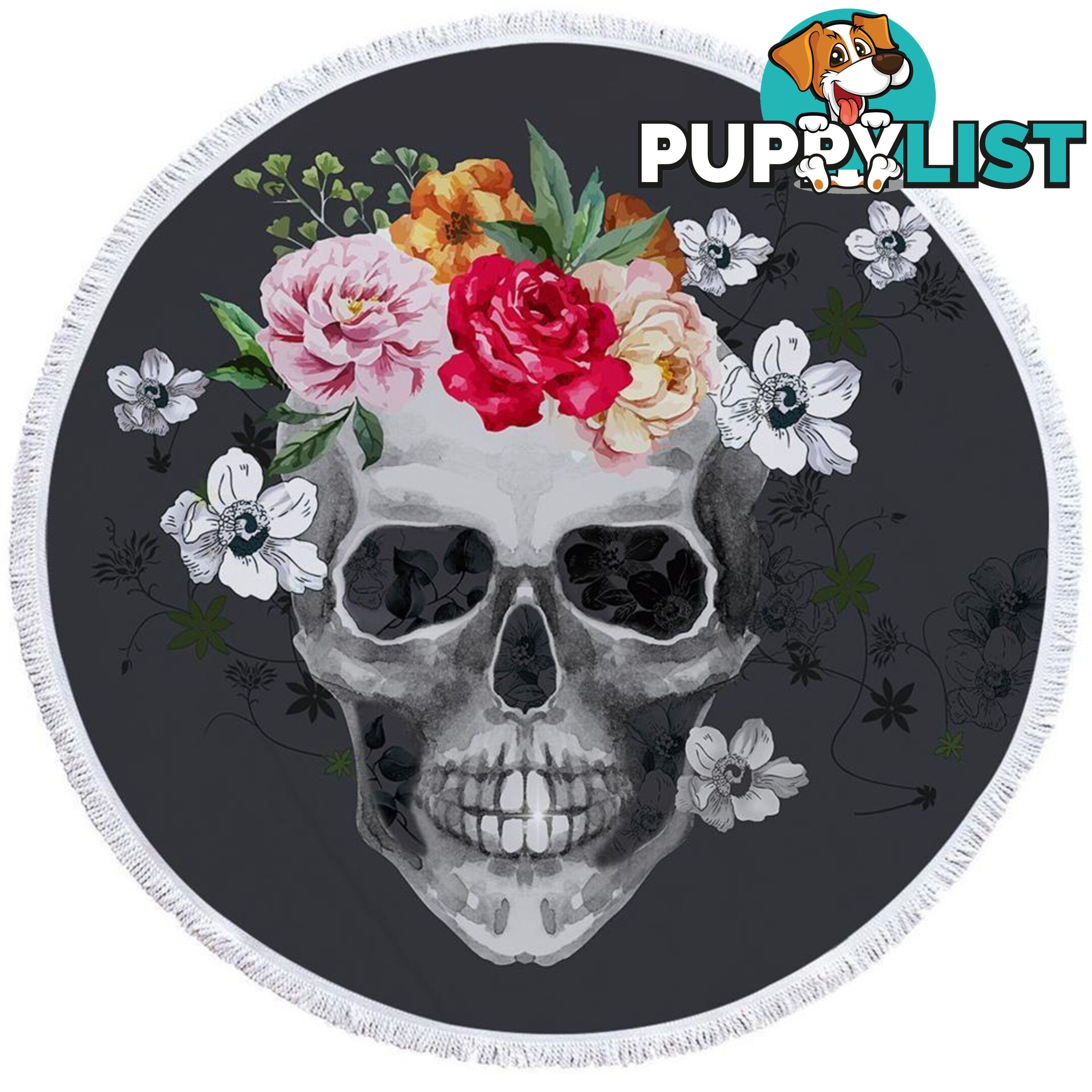 Flowers and Skull Beach Towel - Towel - 7427046312714