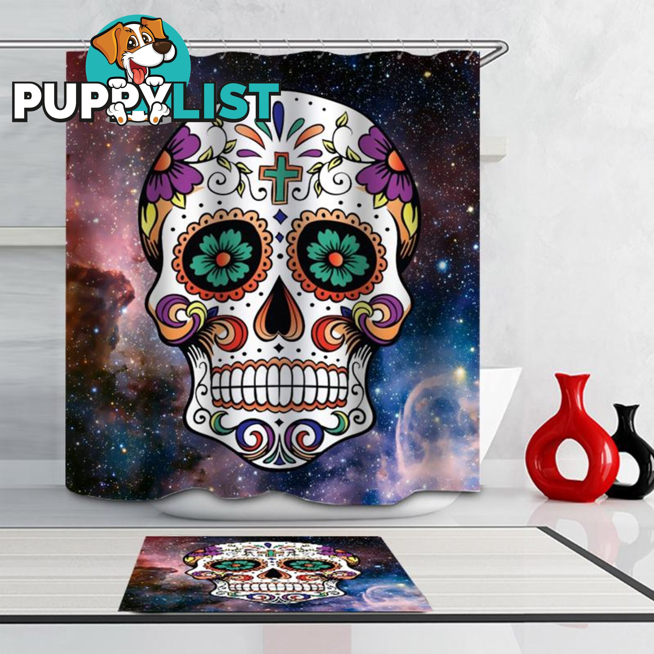Space Sugar Skull Shower Curtain - Curtain - 7427045926370