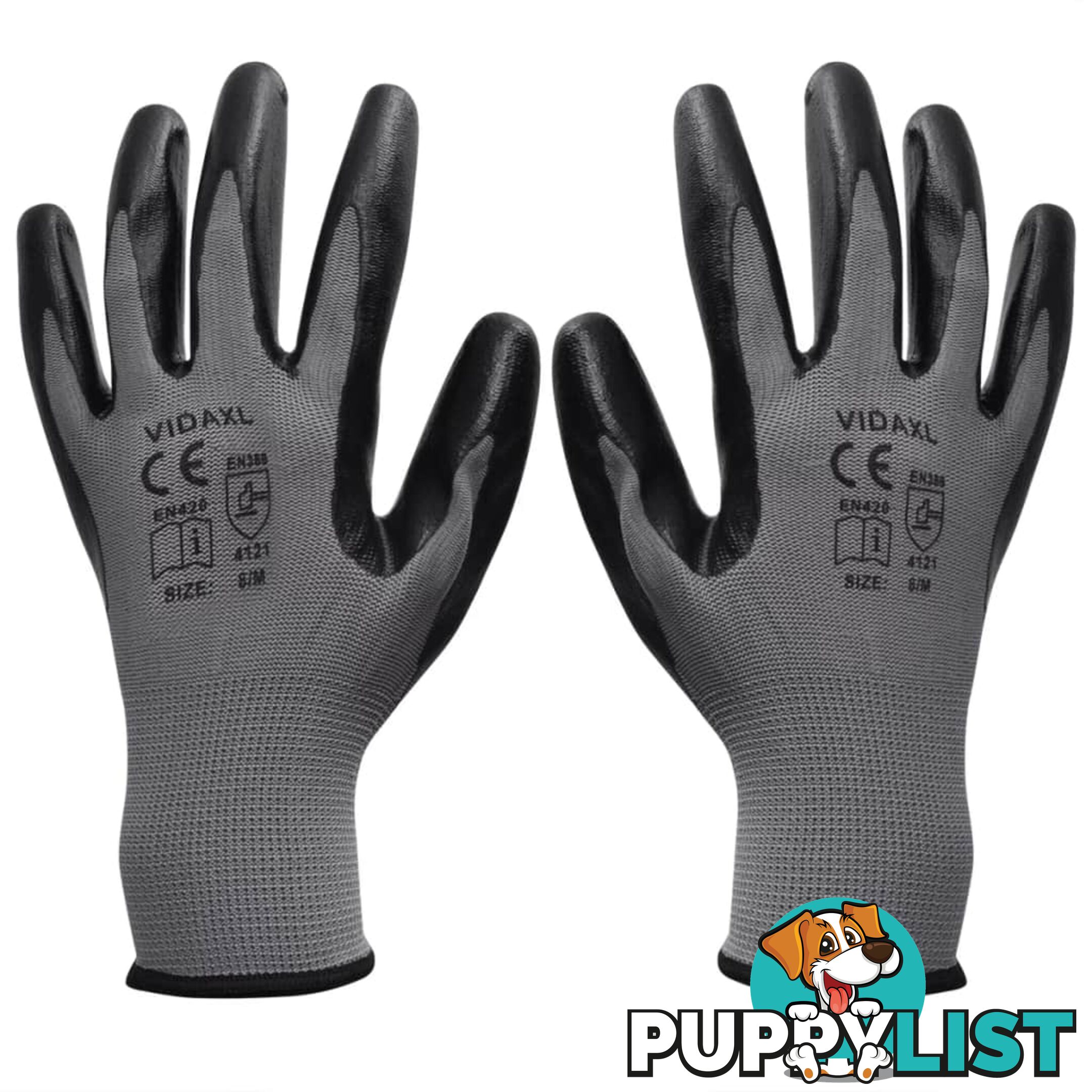 Work Gloves Nitrile 24 Pairs Grey And Black Size 9/L - Unbranded - 9476062039202