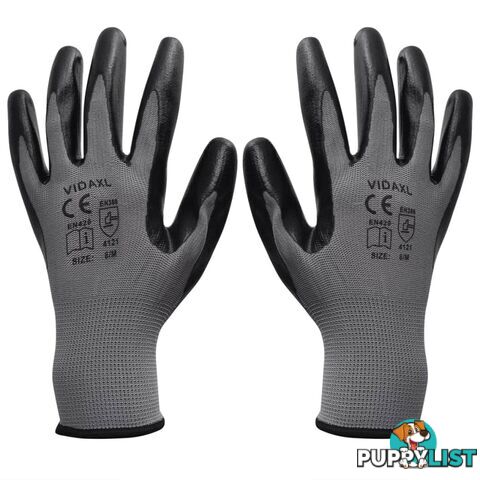 Work Gloves Nitrile 24 Pairs Grey And Black Size 9/L - Unbranded - 9476062039202